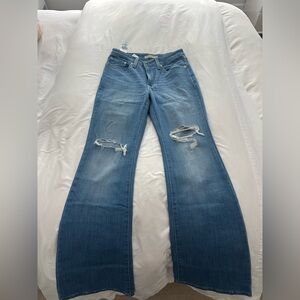 Levi's Medium Blue Distressed Wide-Leg Flare Jeans